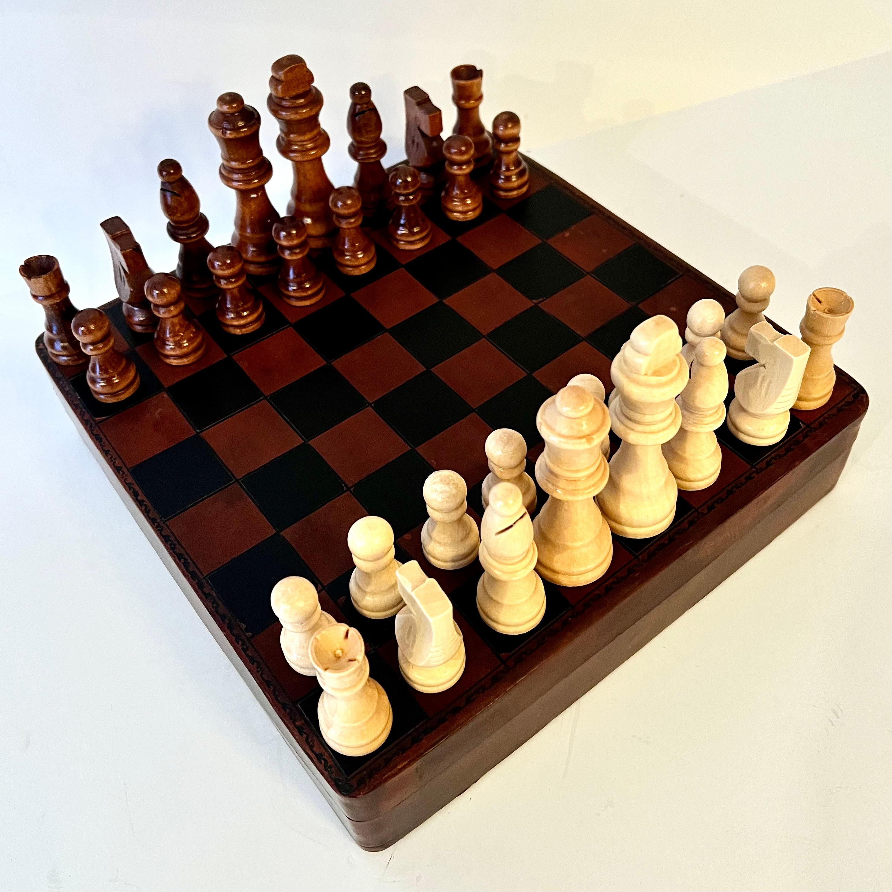 Bergdorf Goodman Italian Lidded Leather Chess Checker Board Box with Storage 5