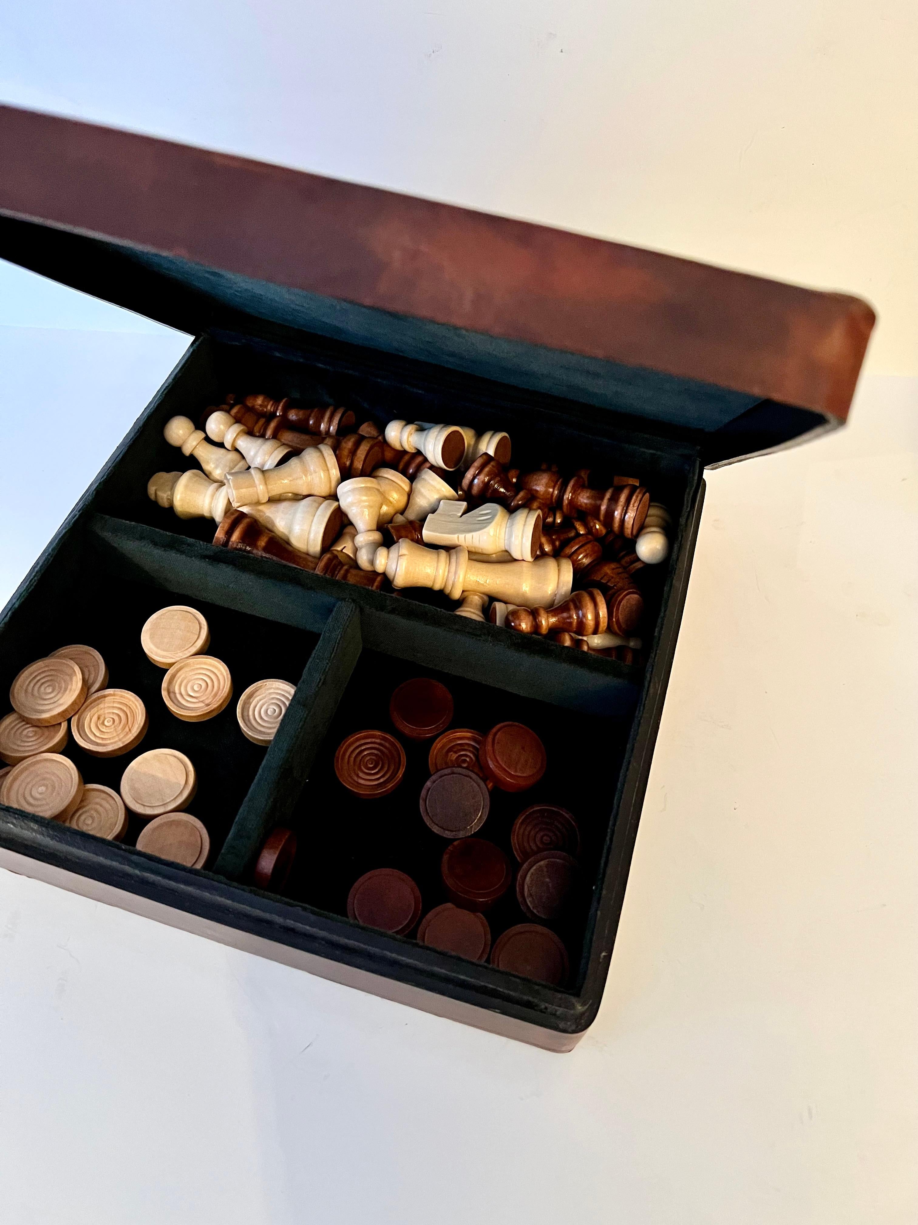 Bergdorf Goodman Italian Lidded Leather Chess Checker Board Box with Storage 13