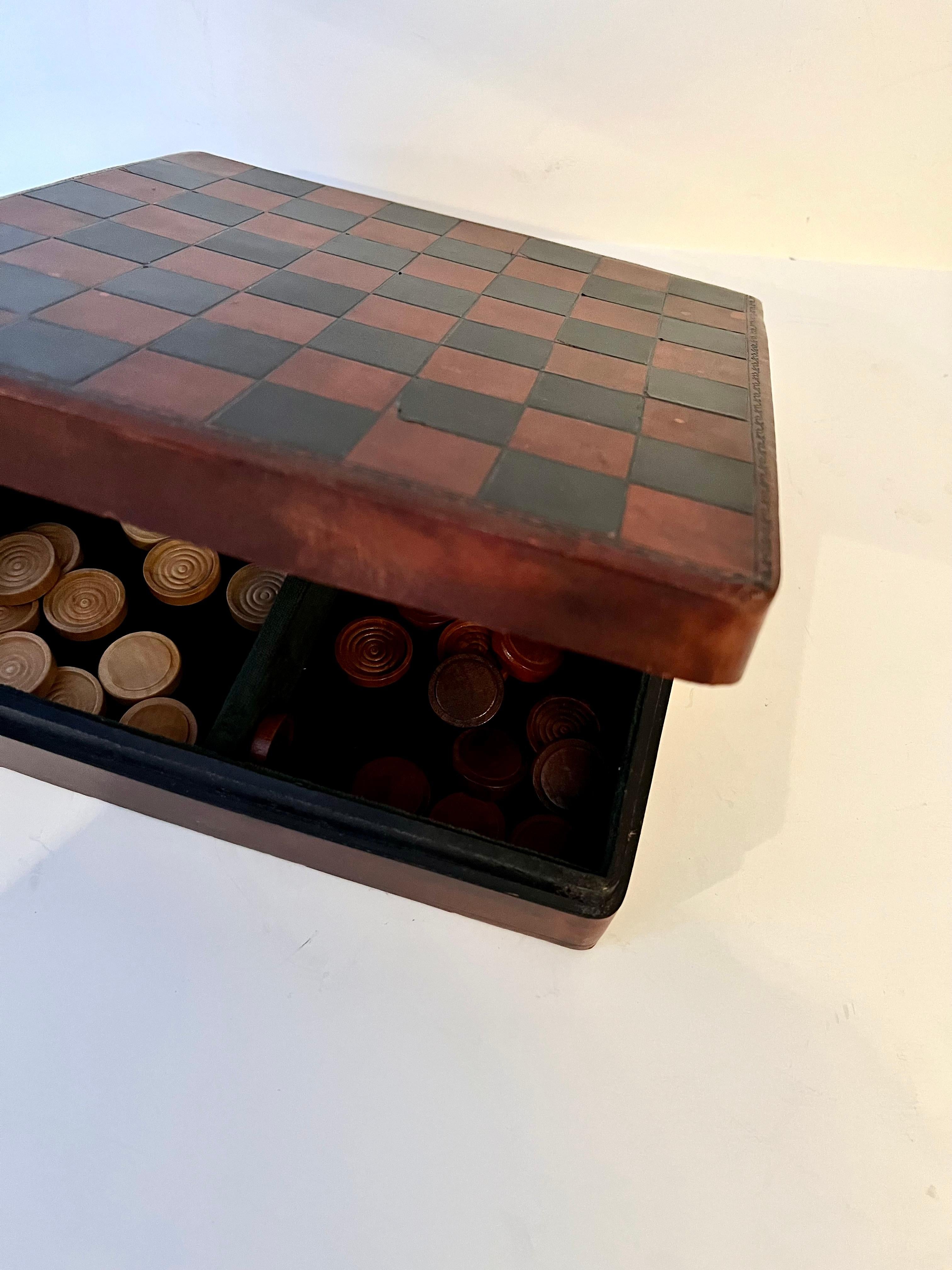Bergdorf Goodman Italian Lidded Leather Chess Checker Board Box with Storage 14