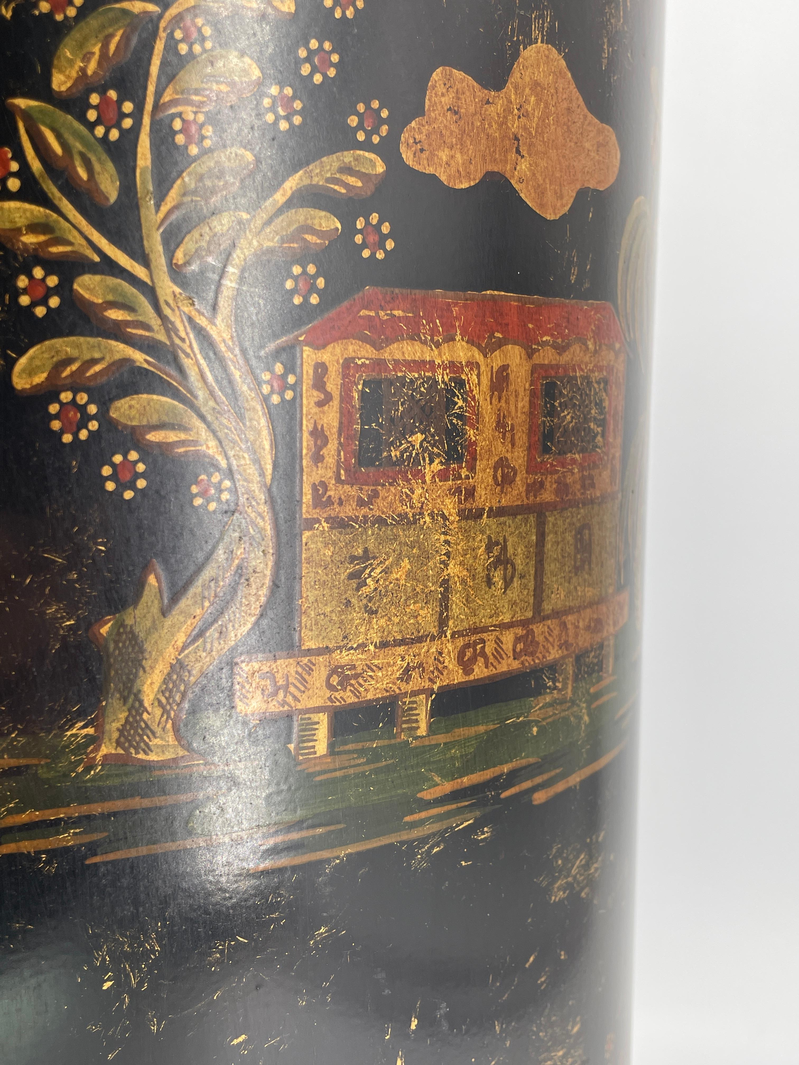 Bergdorf Goodman Italian Painted Trash Can Maximalist Chinoiserie Vintage For Sale 7