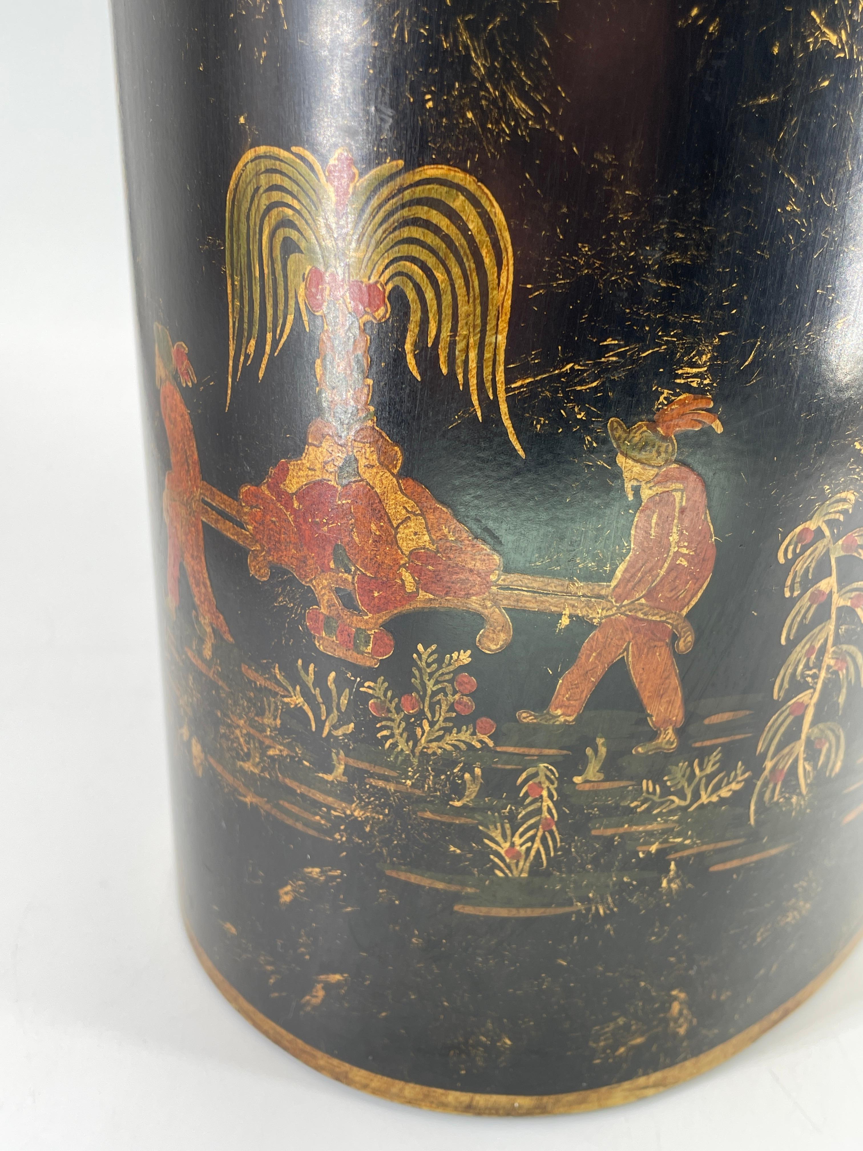 Bergdorf Goodman Italian Painted Trash Can Maximalist Chinoiserie Vintage For Sale 8