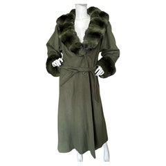 Retro Bergdorf Goodman Luxe Cashmere Coat w Chinchilla Trim and Detachable Fur Lining