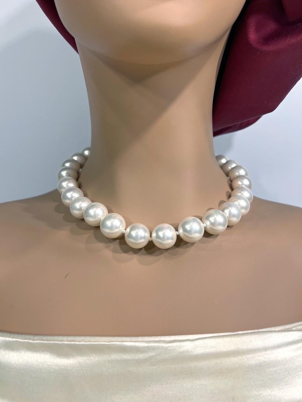 Art Deco Bergdorf Goodman Mint New Large Faux Pearl Necklace by Clive Kandel