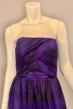 Bergdorf Goodman Purple and Black Silk Organza Strapless Dress