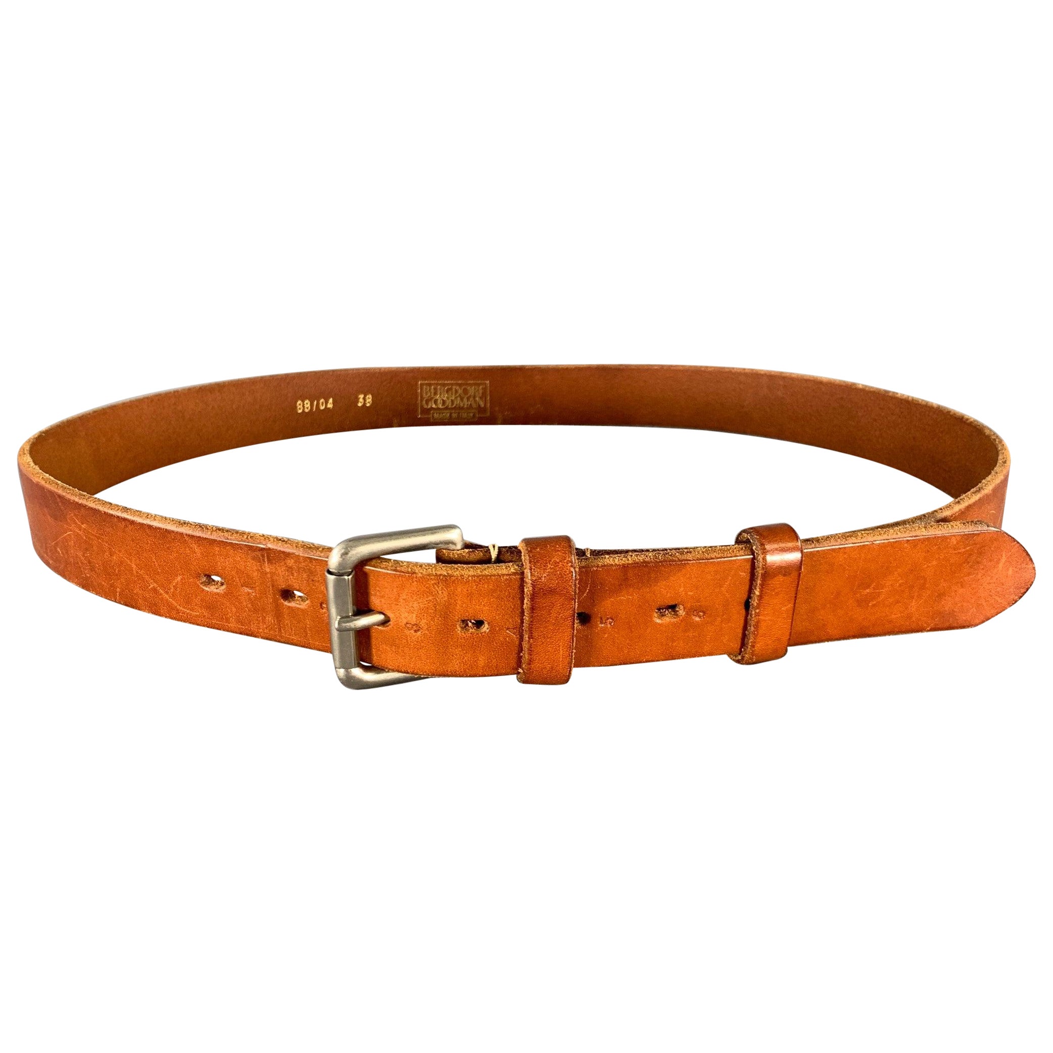 BERGDORF GOODMAN Size 38 Brown Light Crackled Leather Belt
