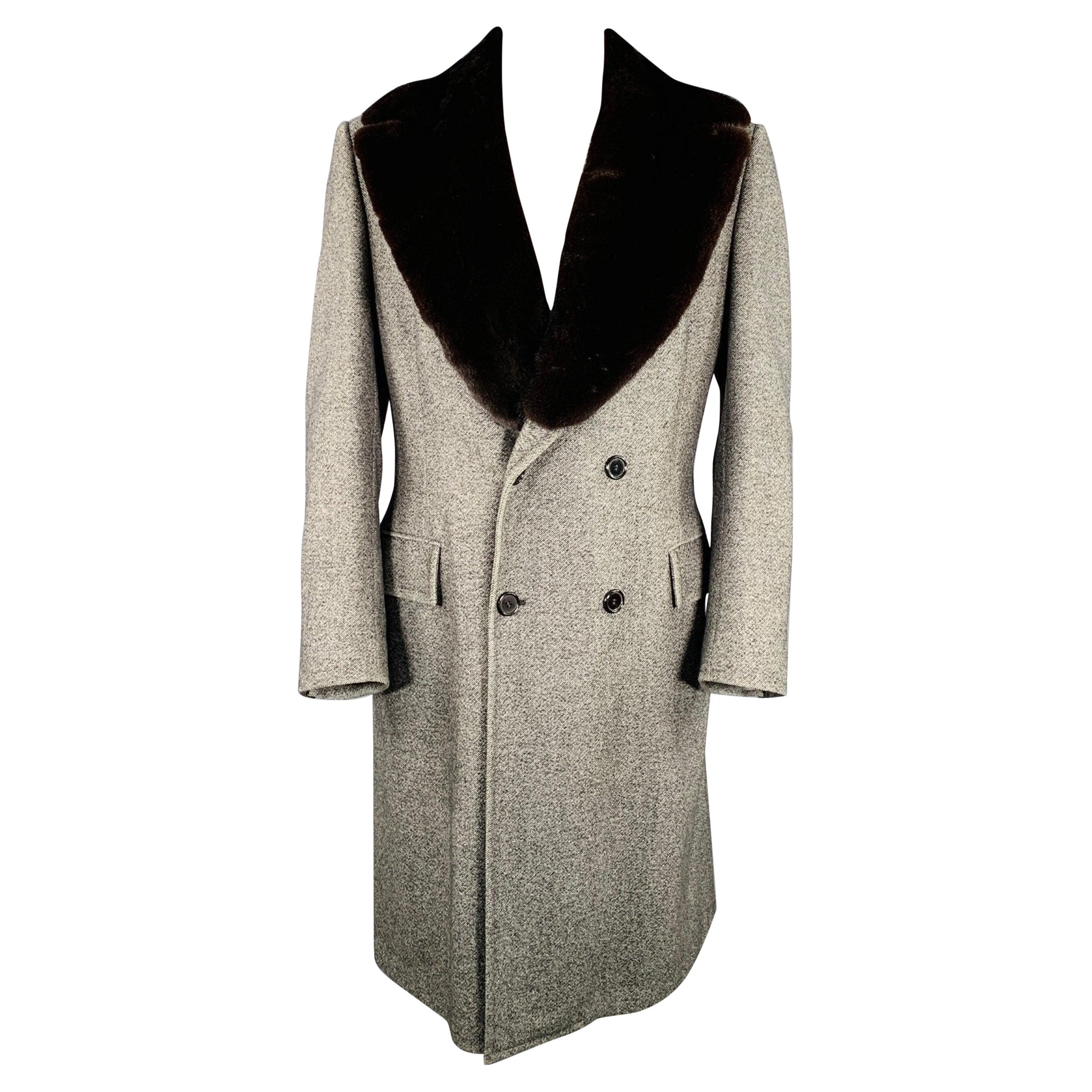 BERGDORF GOODMAN Size 44 Grey Black Tweed Wool Blend Overcoat