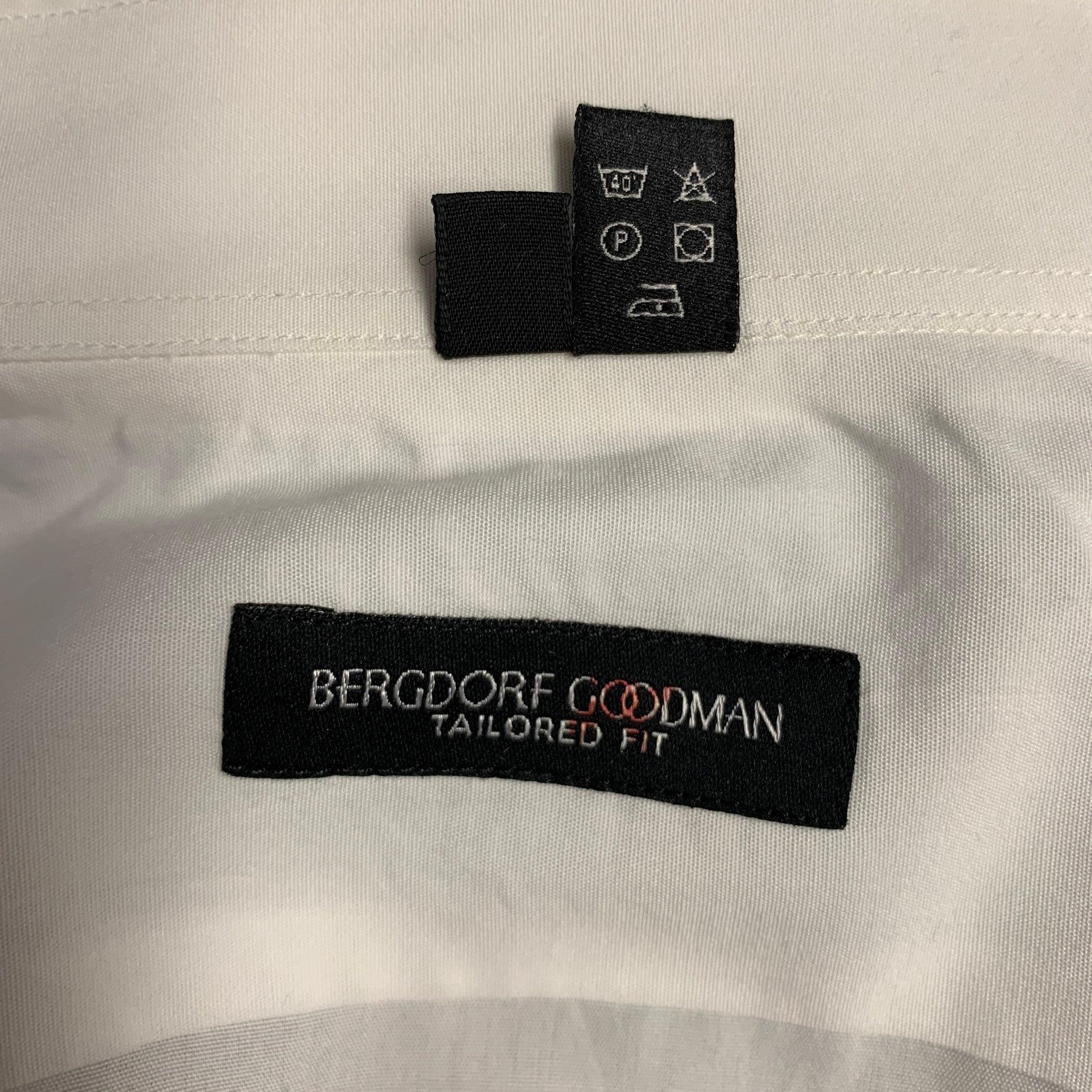 BERGDORF GOODMAN Size L White Cotton Tuxedo Long Sleeve Shirt For Sale 1