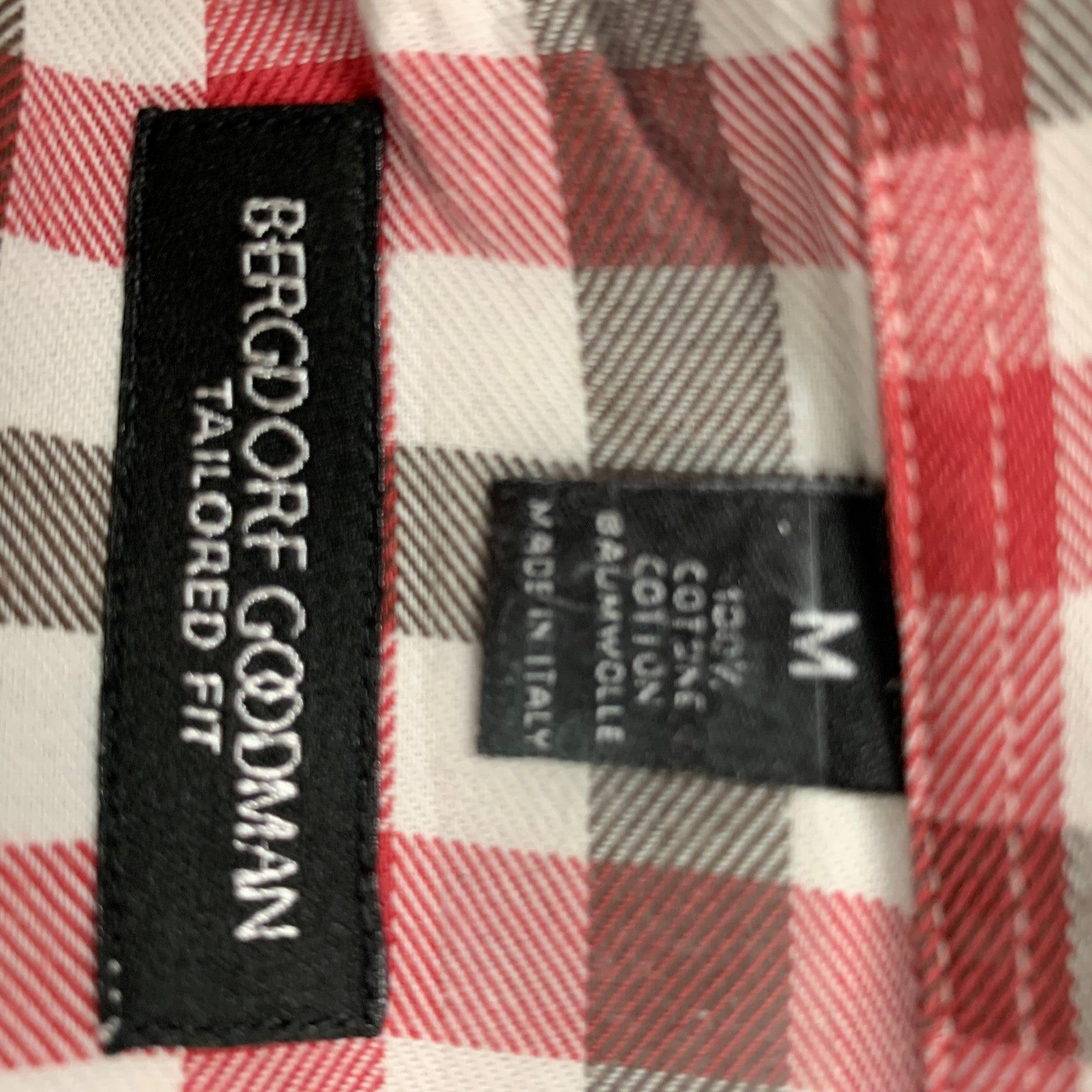 Men's BERGDORF GOODMAN Size M Red White Brown Checkered Cotton Long Sleeve Shirt For Sale