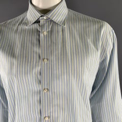 Bergdorf Goodman Taglia XL Camicia a maniche lunghe in cotone a righe blu e gialle