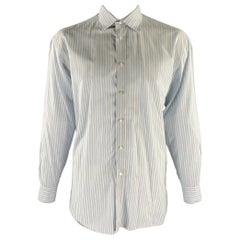 Bergdorf Goodman Taglia XL Camicia a maniche lunghe in cotone a righe blu e gialle