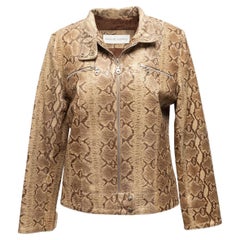 Bergdorf Goodman Tan Embossed Leather Biker Jacket