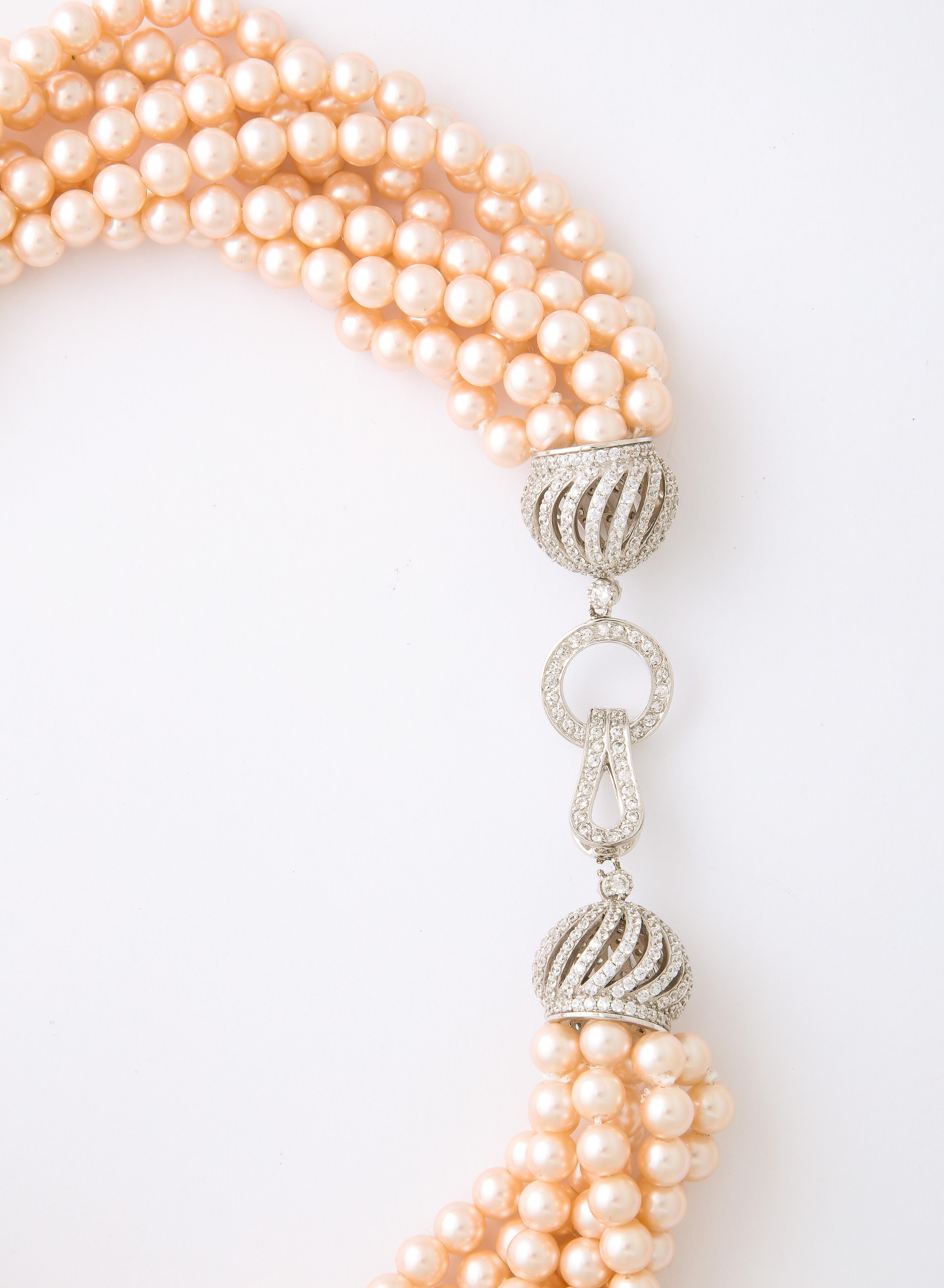Tiffany-Stil  Diamant-Halskette, Vintage, handgefertigte Kunstperlen, Sterling-Twist (Perle) im Angebot