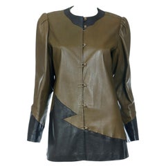 Bergdorf Goodman Vintage Two Toned Green & Brown Leather Jacket
