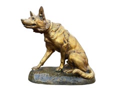 "Berger Allemand Assis" Bronze German Shepard French Sculpture by Louis Riche