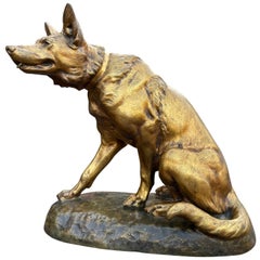 "Berger Allemand Assis" Bronze German Shepard French Sculpture by Louis Riche