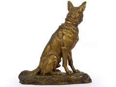 "Berger Allemand Assis" Sculpture française en bronze de Louis Riché