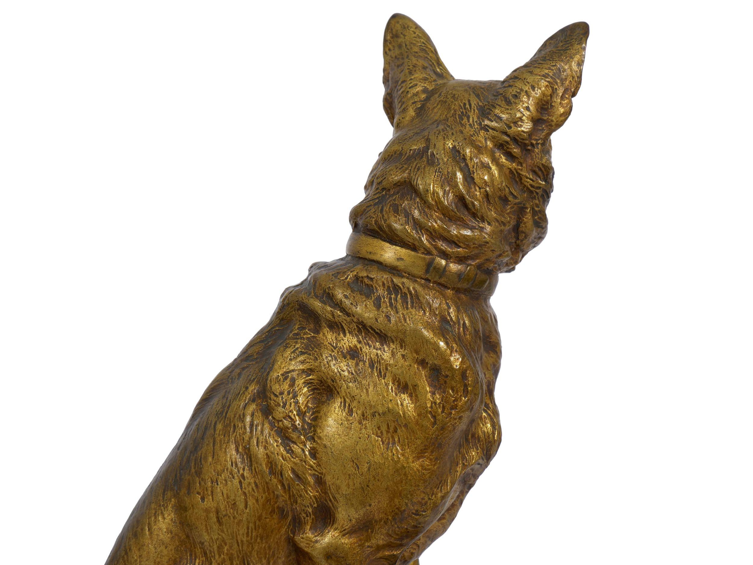 Gilt “Berger Allemand Assis” 'German Shepherd' French Bronze Sculpture by Louis Riché