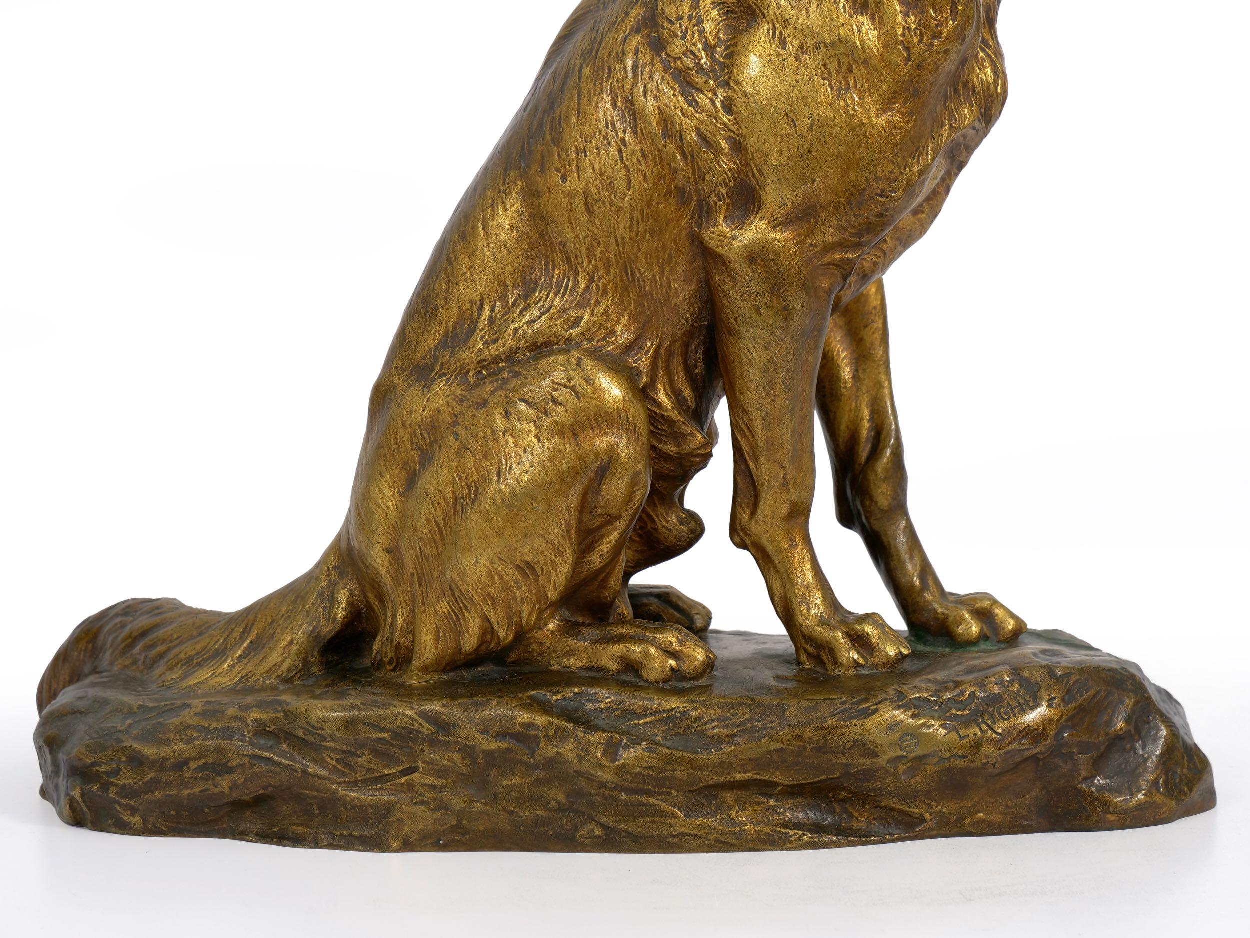 “Berger Allemand Assis” 'German Shepherd' French Bronze Sculpture by Louis Riché In Good Condition In Shippensburg, PA