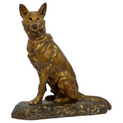 berger Allemand Assis" Französische Bronzeskulptur "Deutscher Schäferhund" von Louis Riché