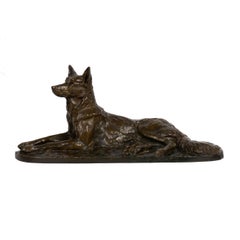 Berger Allemand Couché 'German Shepherd' Sculpture en bronze par Albert Laplanche