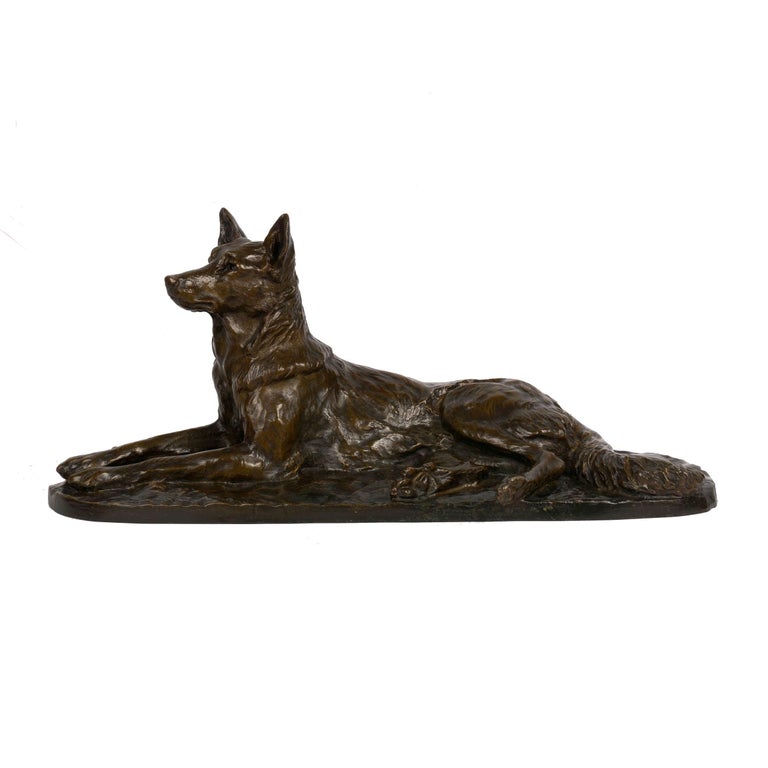 “Berger Allemand Couché” 'German Shepherd' Bronze Sculpture by Albert