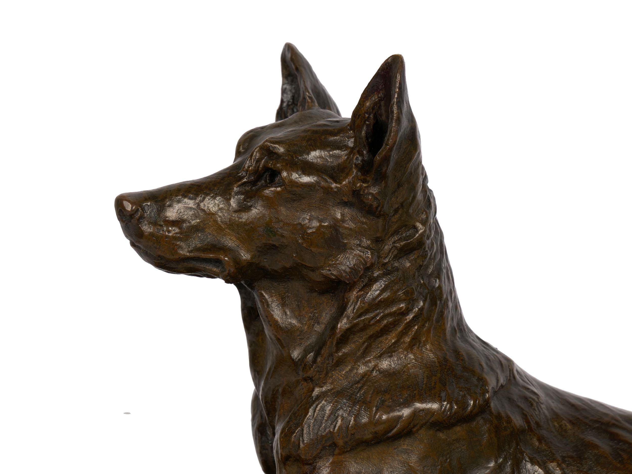“Berger Allemand Couché” 'German Shepherd' Bronze Sculpture by Albert Laplanche 3