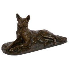 “Berger Allemand Couché” 'German Shepherd' Bronze Sculpture by Albert Laplanche