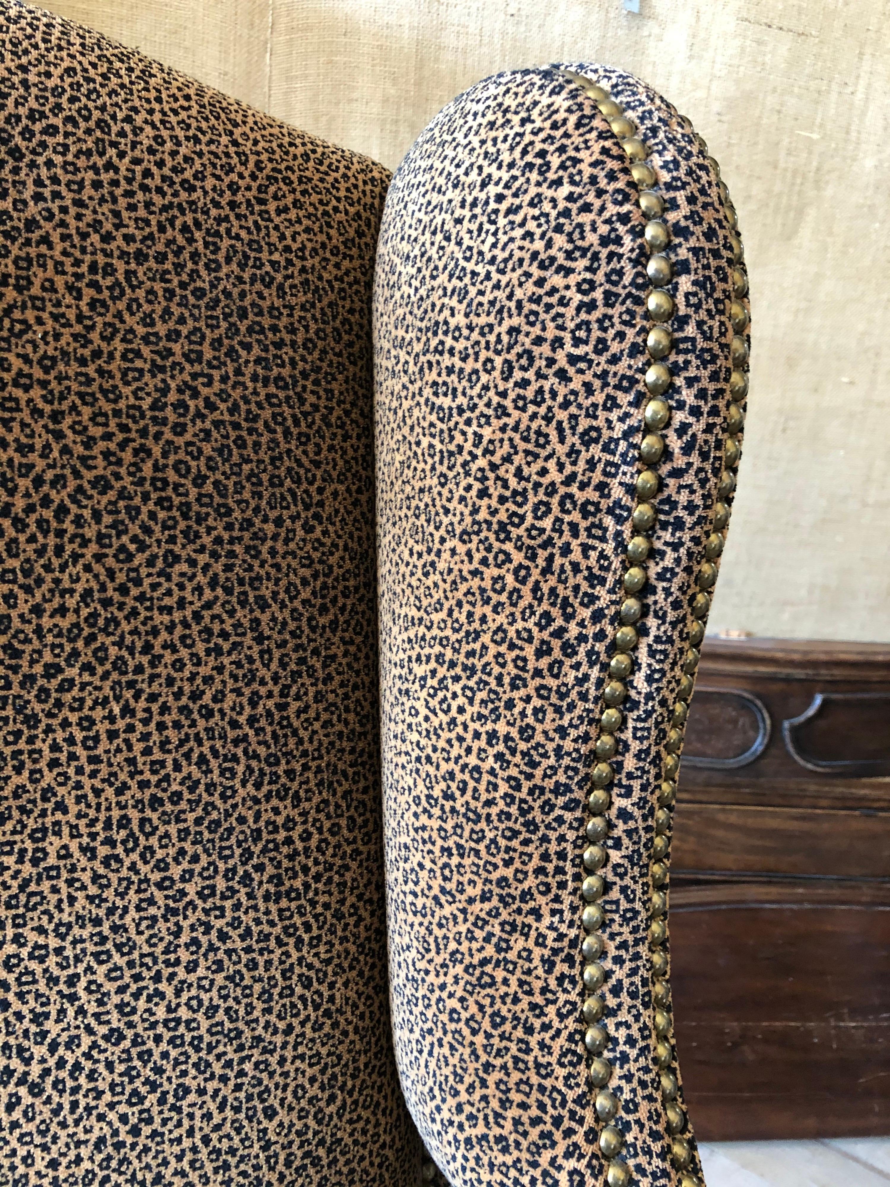 Late 19th Century Louis XVI Wingback Chair With Leopard Upholstery In Good Condition In Dallas, TX