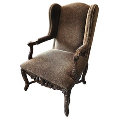 Late 19th Century Louis XVI Wingback Chair With Leopard Upholstery