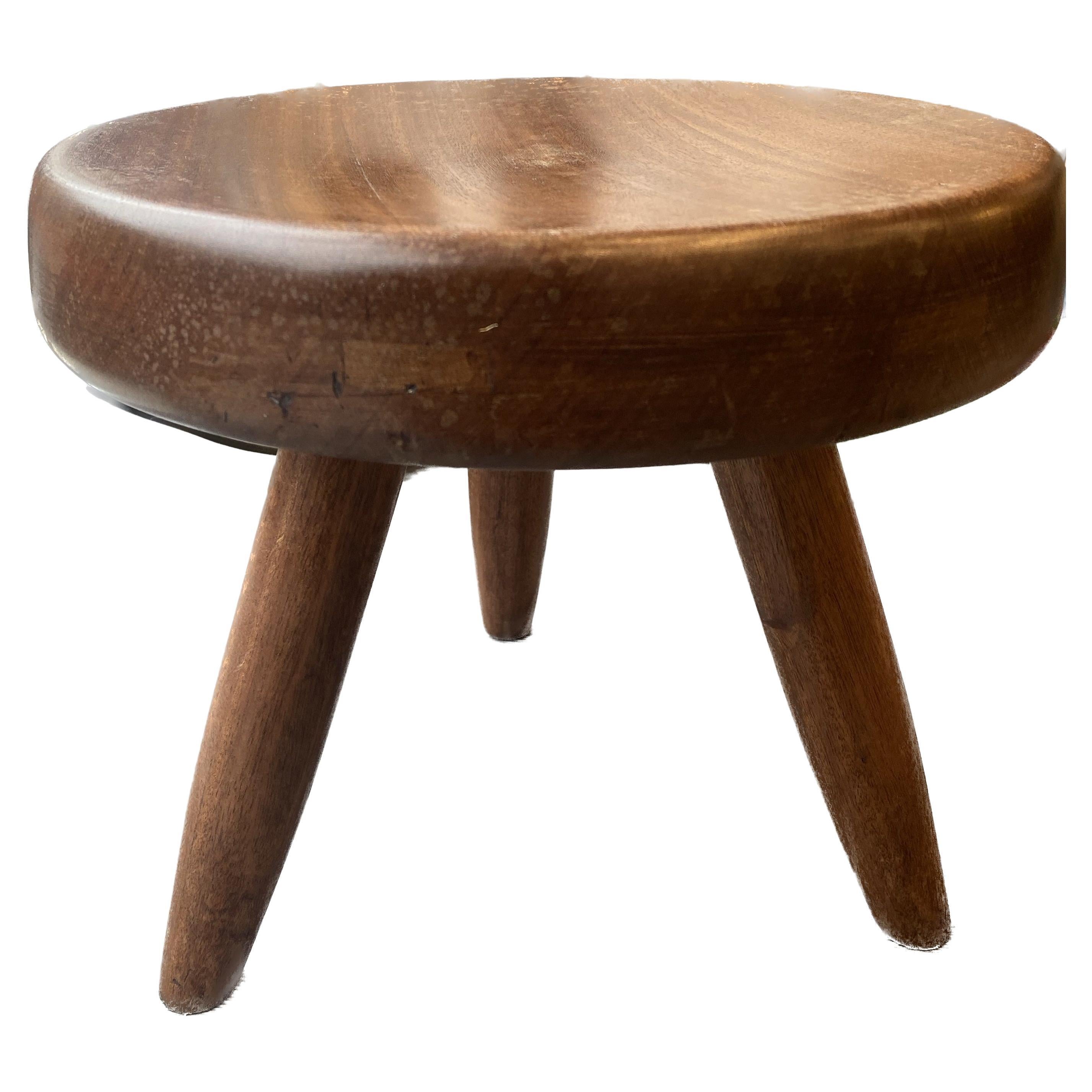 Berger" Low Stool, Charlotte Perriand, Rare Edition in Mahogany, 1960