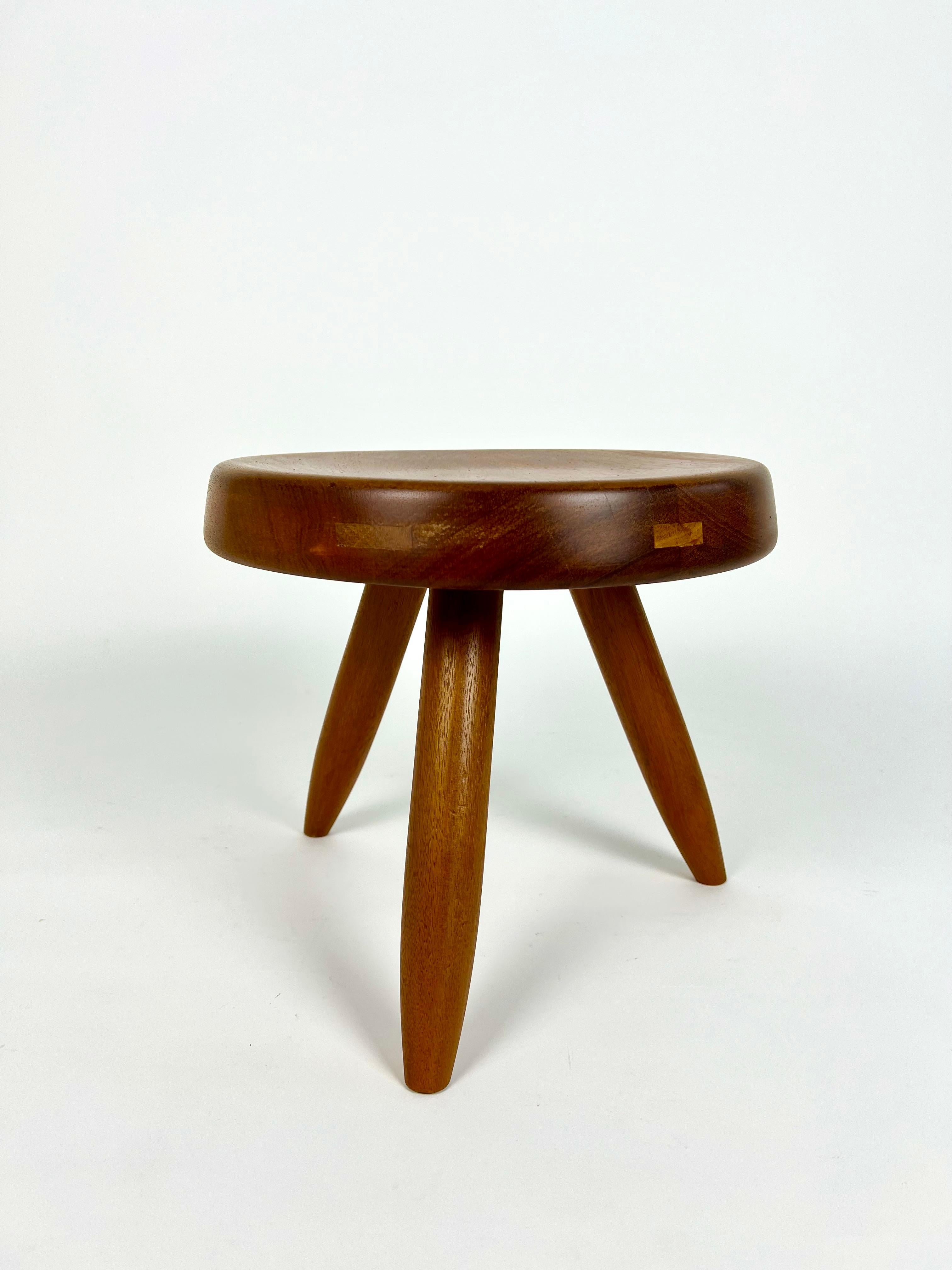French Berger low stool in mahogany, Charlotte Perriand