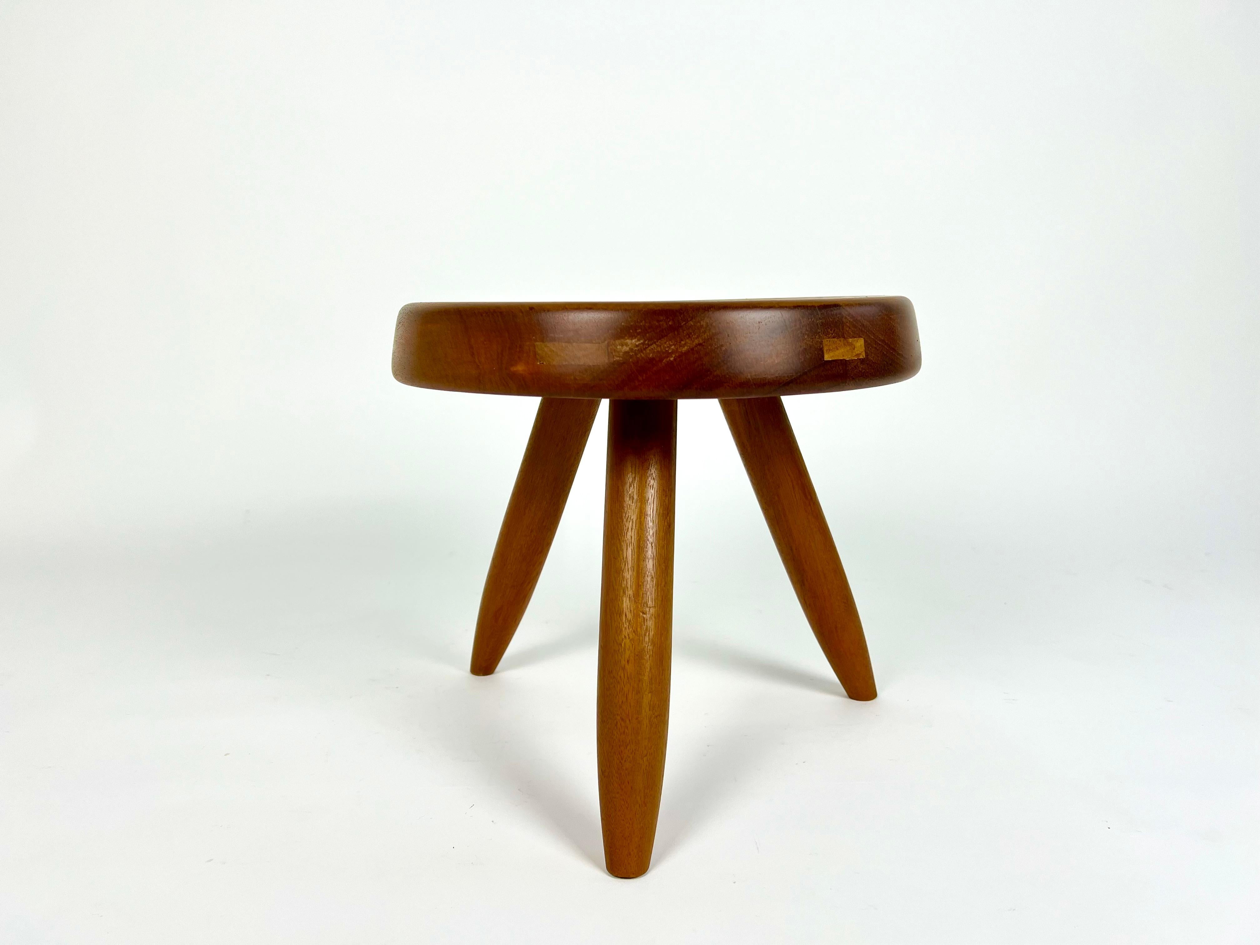Berger low stool in mahogany, Charlotte Perriand In Good Condition In Bristol, GB