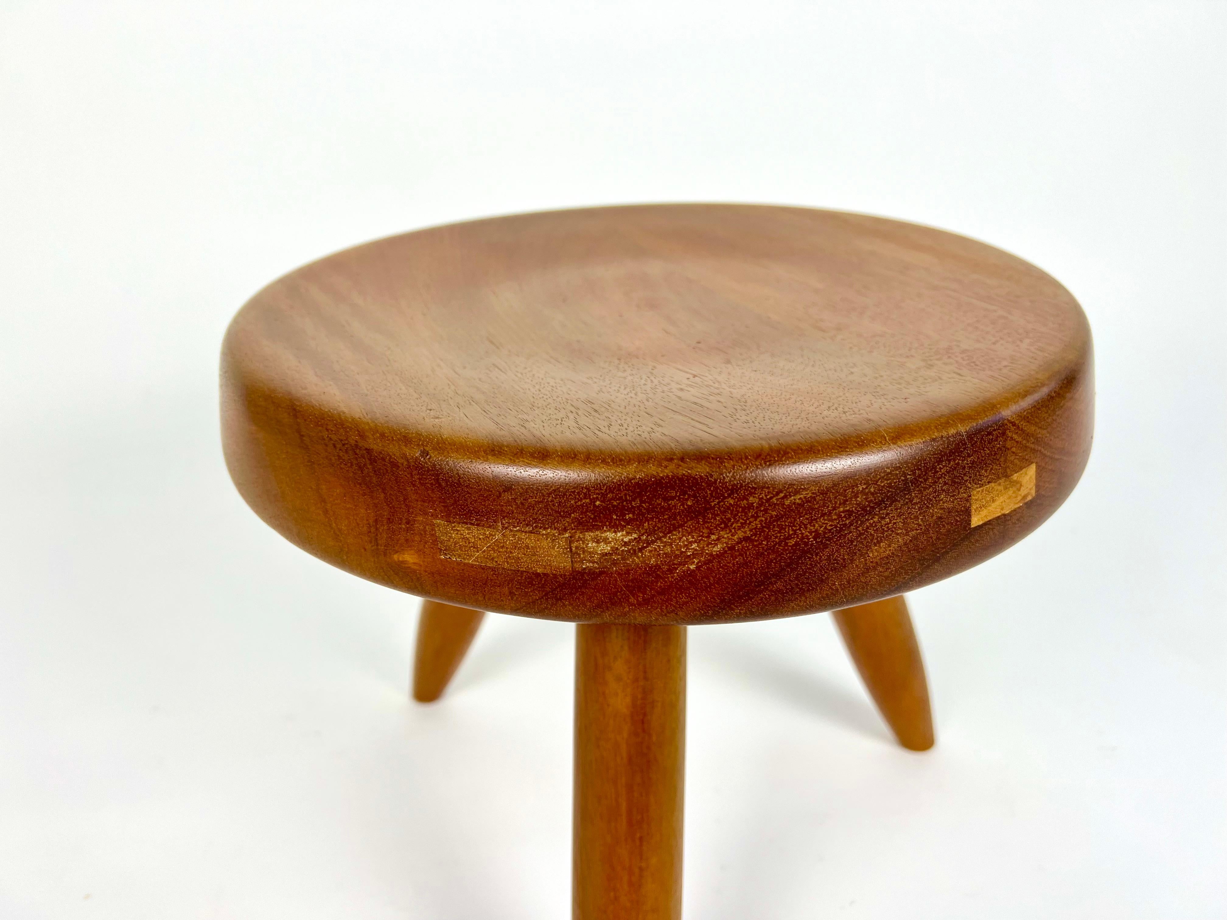 20th Century Berger low stool in mahogany, Charlotte Perriand