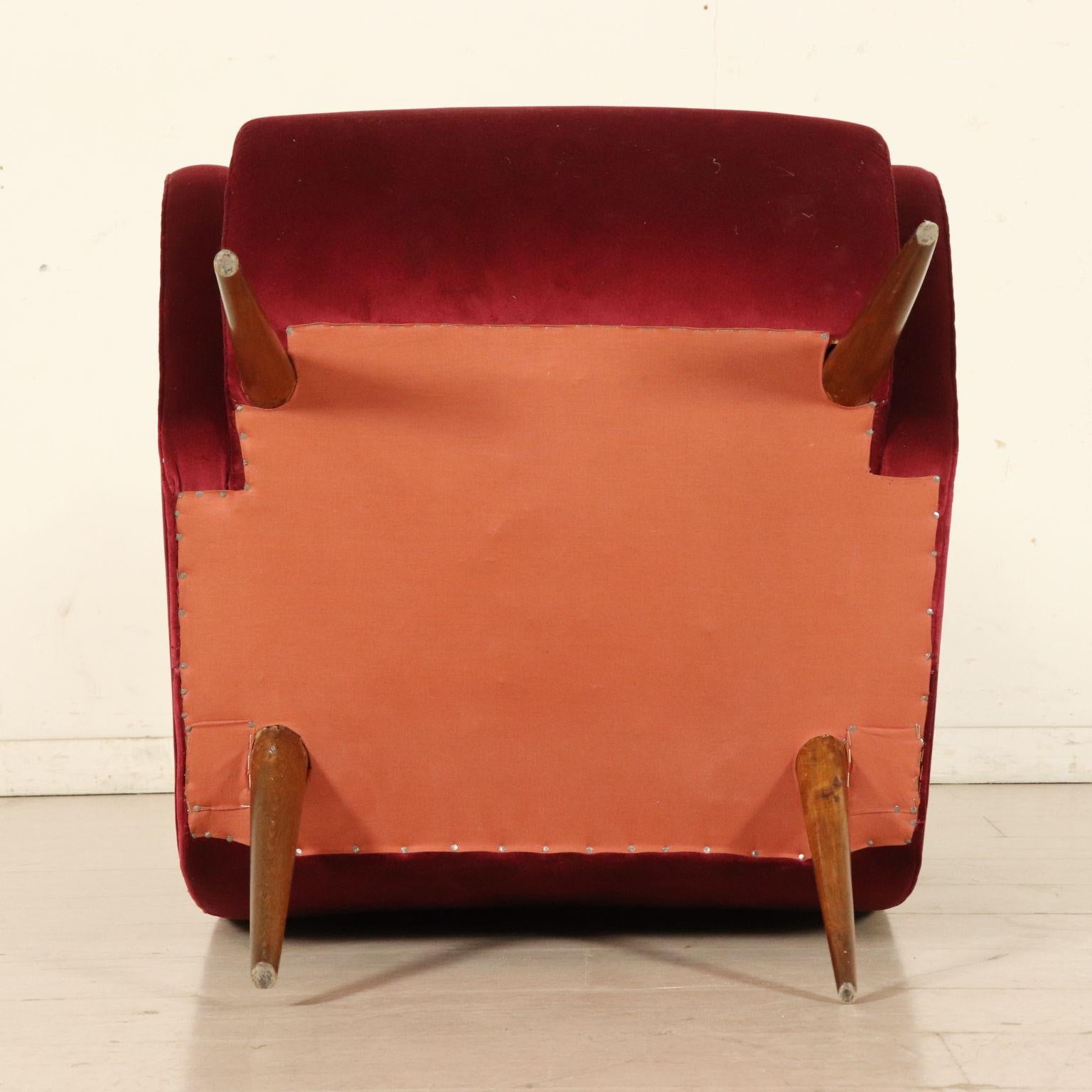 Bergère Armchair Foam Velvet Wood Vintage, Italy, 1950s 3