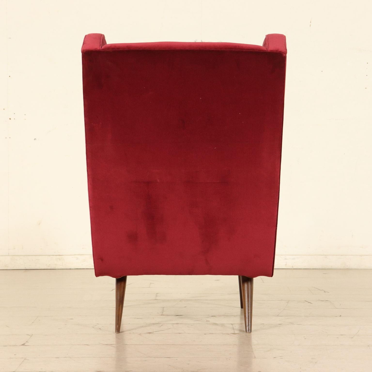 Bergère Armchair Foam Velvet Wood Vintage, Italy, 1950s 4