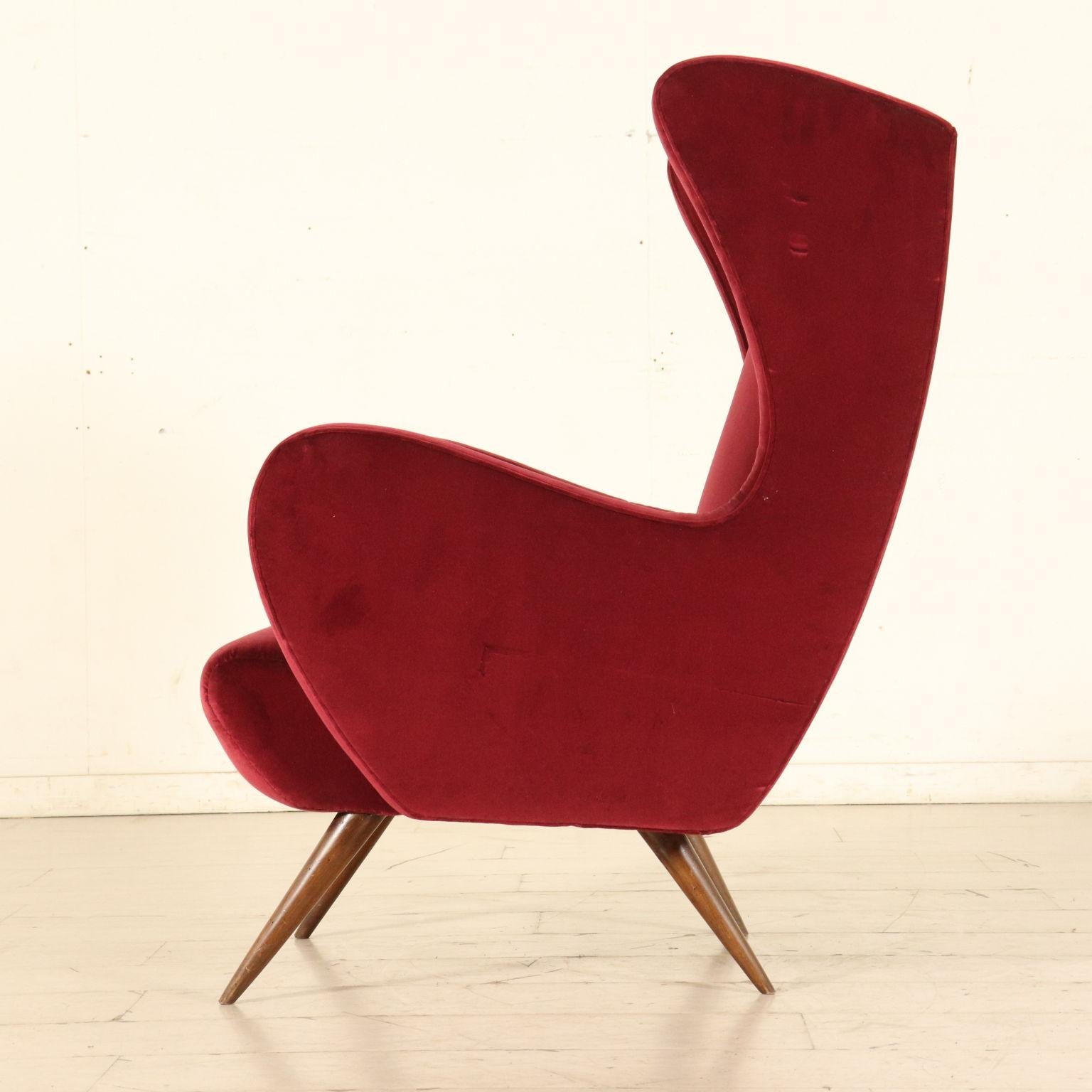 Bergère Armchair Foam Velvet Wood Vintage, Italy, 1950s 5