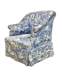 Bergère Armchair in Blue Toile de Jouy Upholstery, France 19th Century