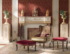Bergere Armchair in Dark Walnut Finish and Patinated Gold Leaf by Modenese