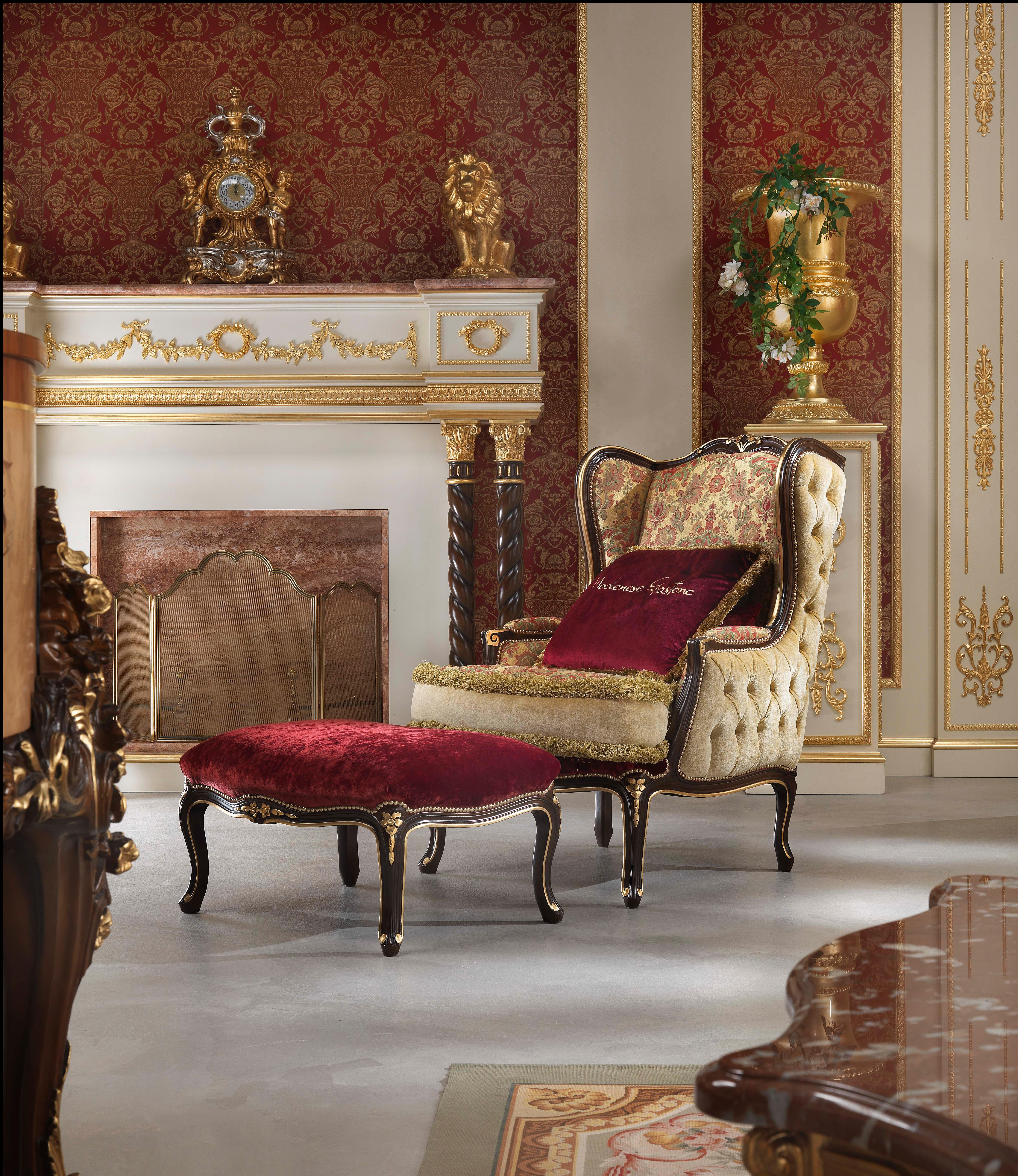 Baroque Bergere Armchair in Dark Walnut Finish and Patinated Gold Leaf by Modenese For Sale