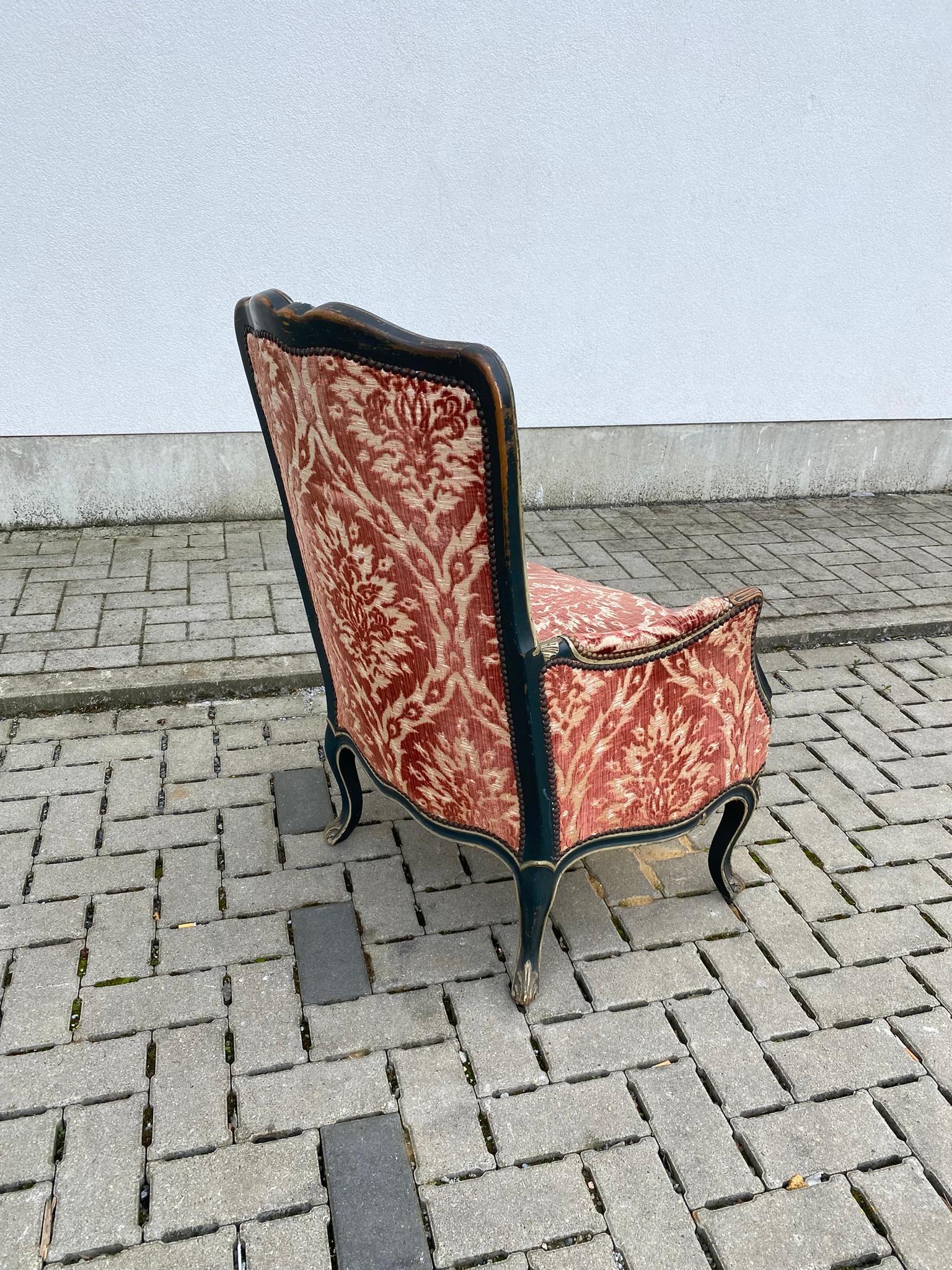 Bergere armchair in Louis XV style, in painted and patinated wood, Napoleon III For Sale 4