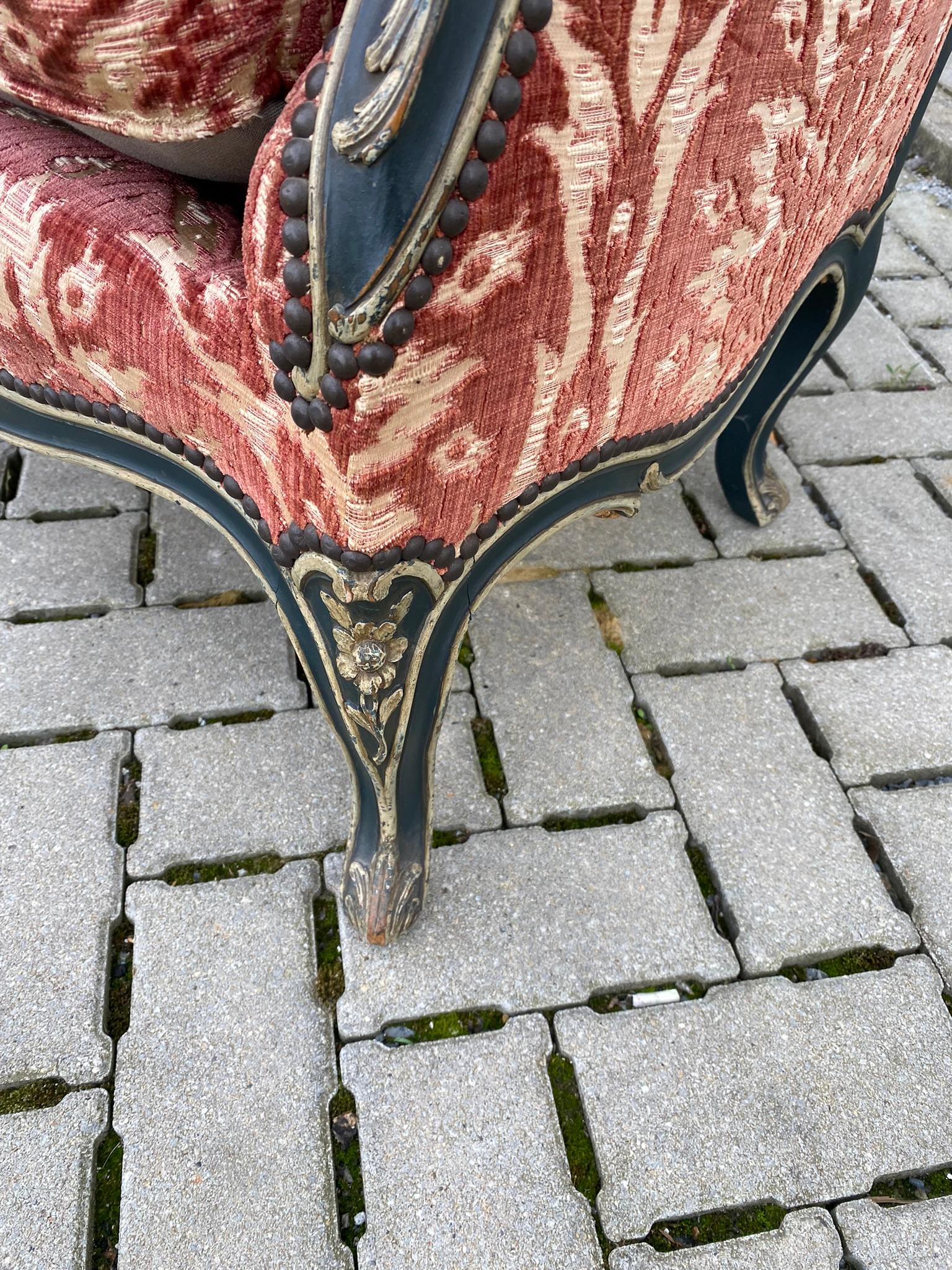 Mid-19th Century Bergere armchair in Louis XV style, in painted and patinated wood, Napoleon III  For Sale