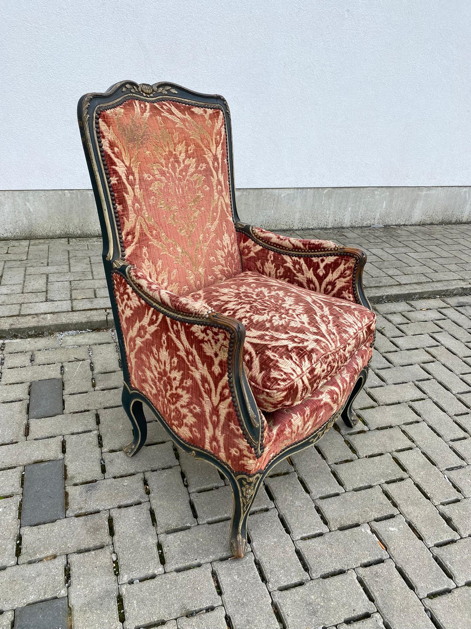 Bergere armchair in Louis XV style, in painted and patinated wood, Napoleon III  For Sale 2