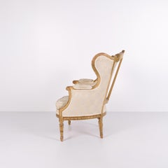 Fauteuil Bergère de style Louis XVI en bois doré et tissu Light de 1860
