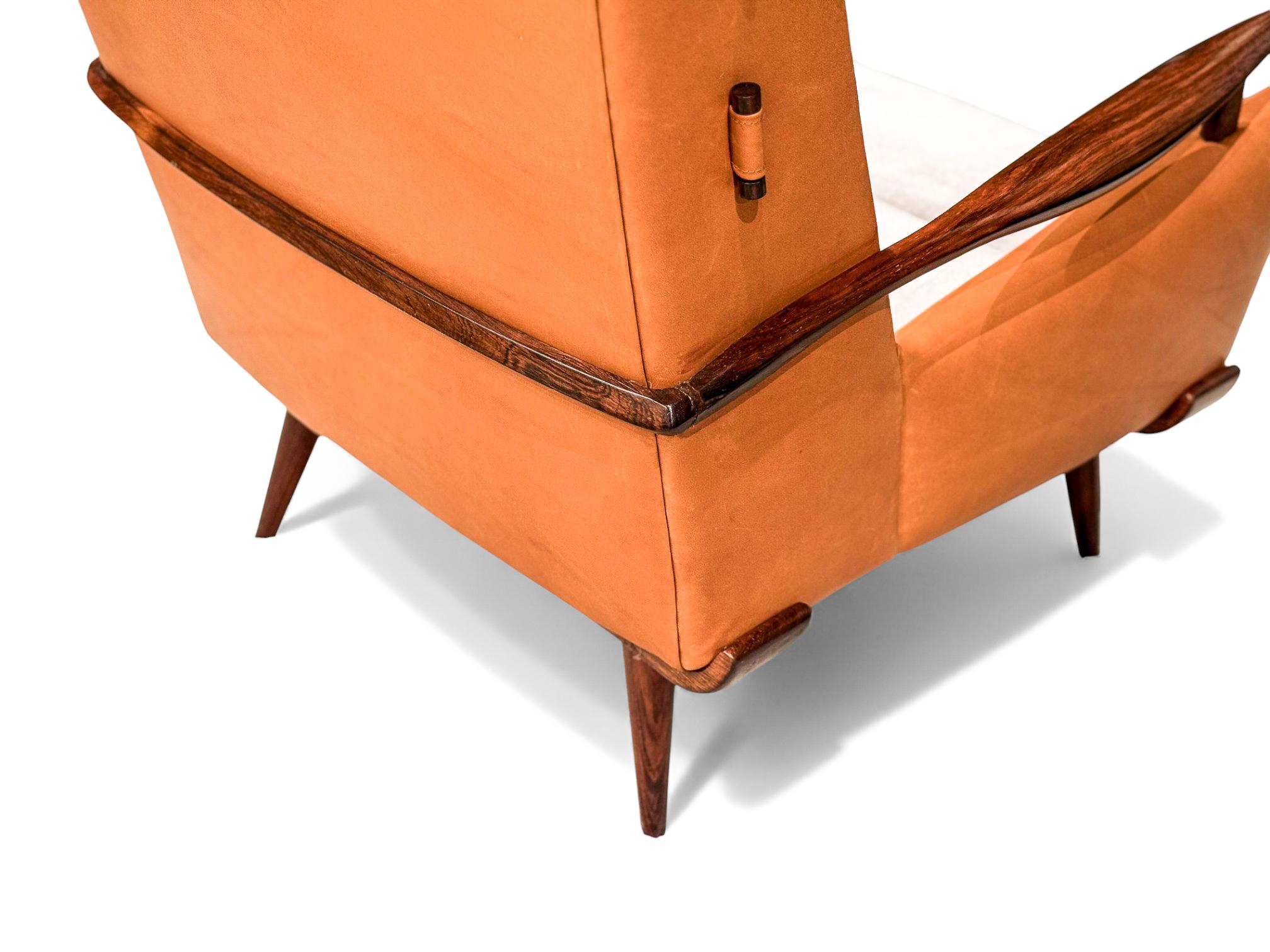 Sillón y otomana Bergere en madera, cuero y mohair, Jorge Zalszupin, años 50 en venta 3