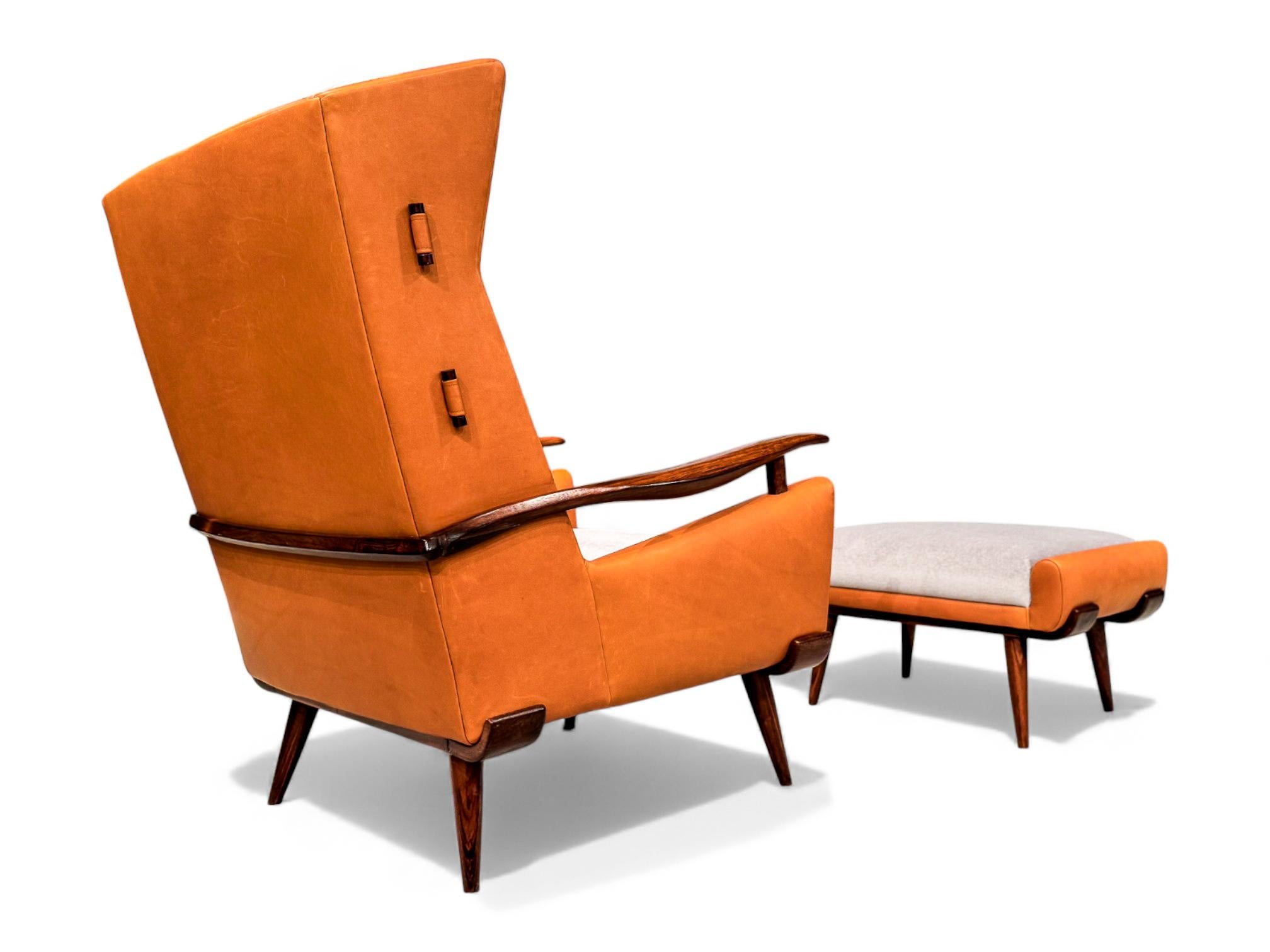 Sillón y otomana Bergere en madera, cuero y mohair, Jorge Zalszupin, años 50 en venta 4