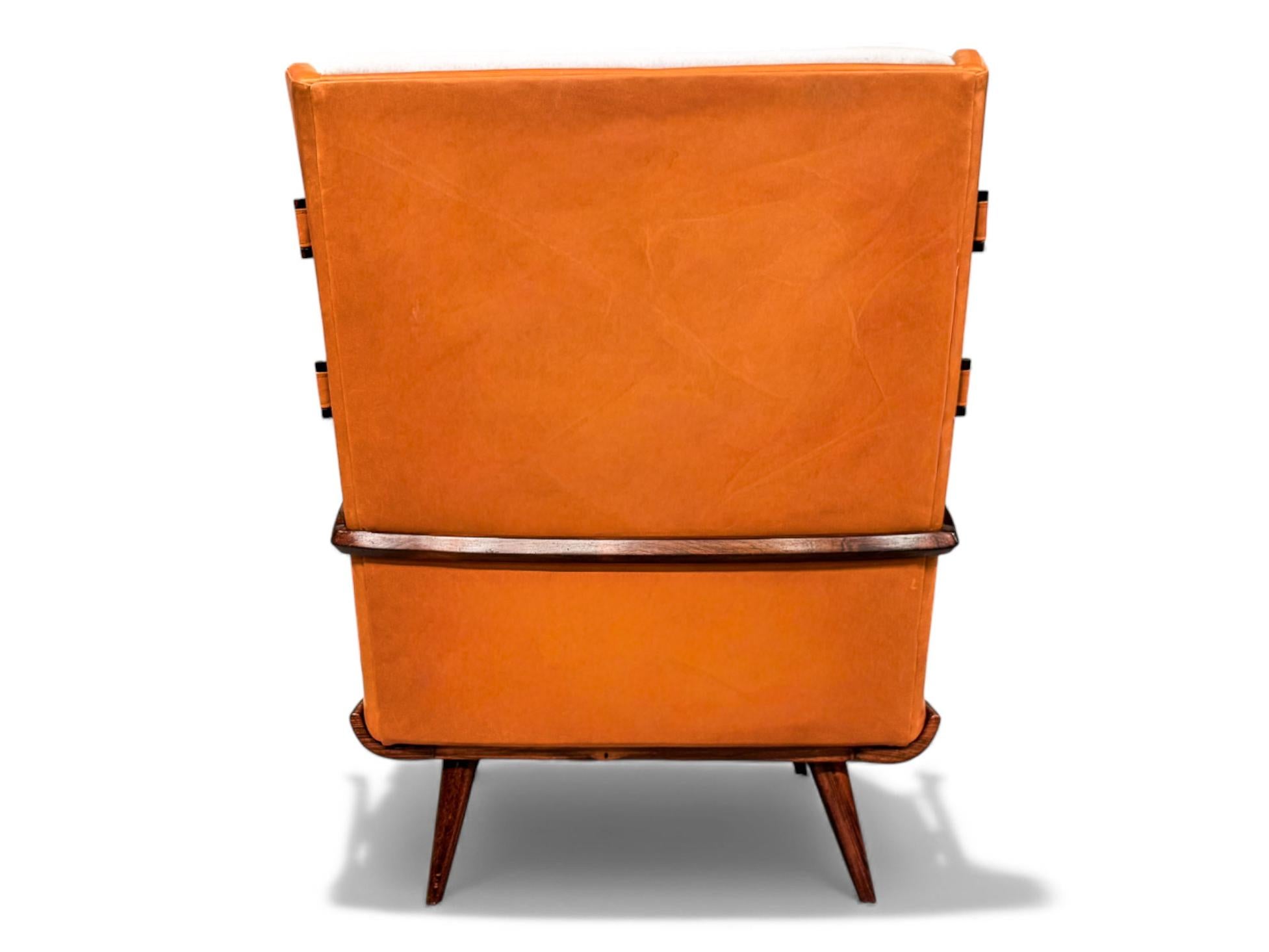 Sillón y otomana Bergere en madera, cuero y mohair, Jorge Zalszupin, años 50 en venta 5