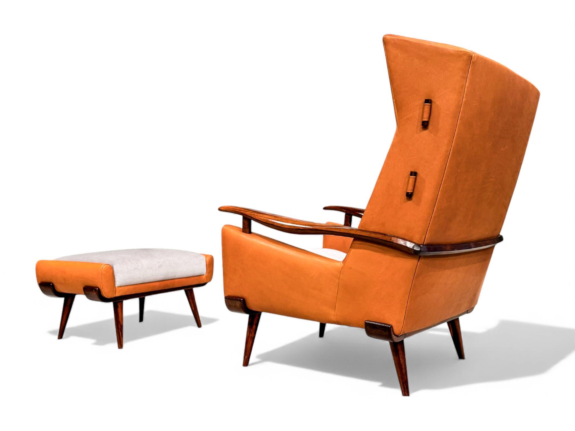 Sillón y otomana Bergere en madera, cuero y mohair, Jorge Zalszupin, años 50 en venta 6