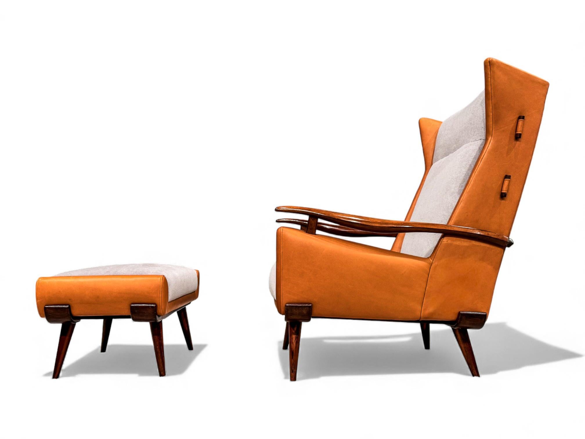 Sillón y otomana Bergere en madera, cuero y mohair, Jorge Zalszupin, años 50 en venta 7