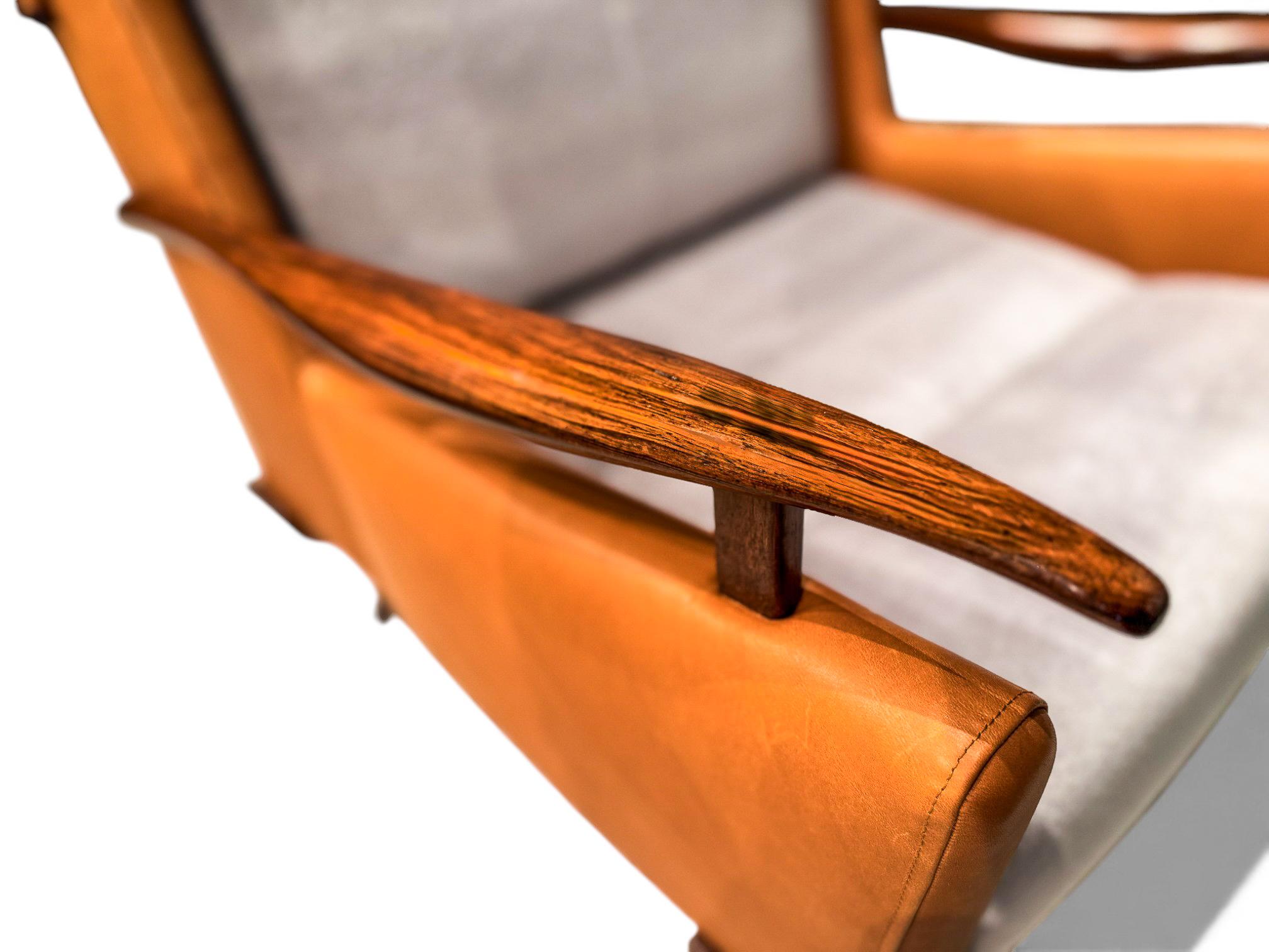 Sillón y otomana Bergere en madera, cuero y mohair, Jorge Zalszupin, años 50 en venta 8