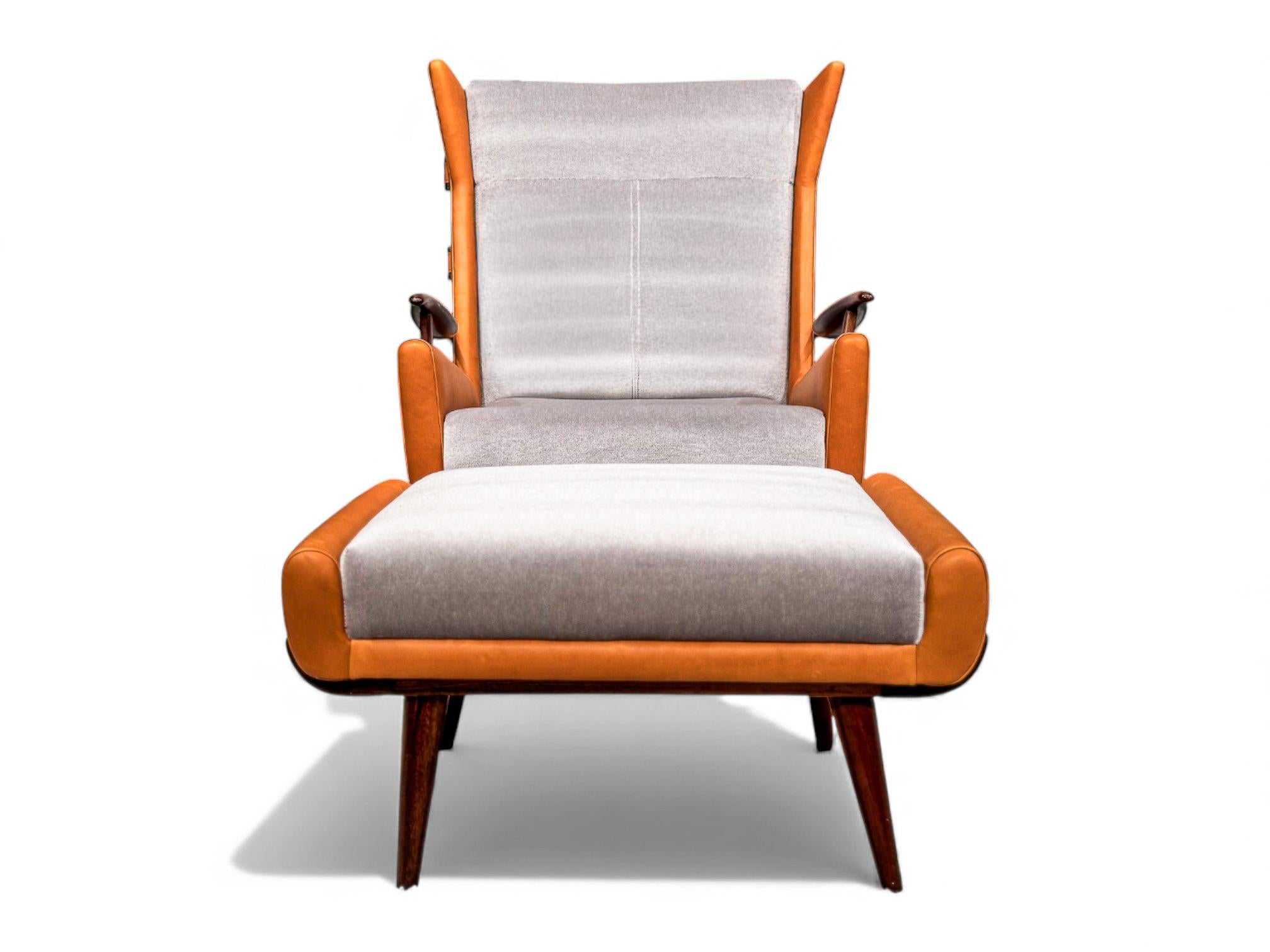 Sillón y otomana Bergere en madera, cuero y mohair, Jorge Zalszupin, años 50 en venta 10